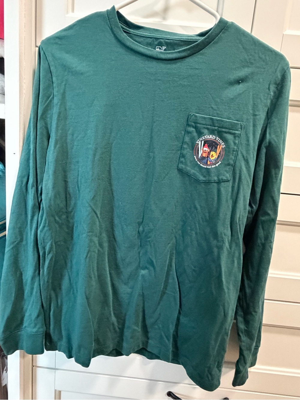 Vineyard Vines Dark Green Pocket Tee with Ski Dog Graphic